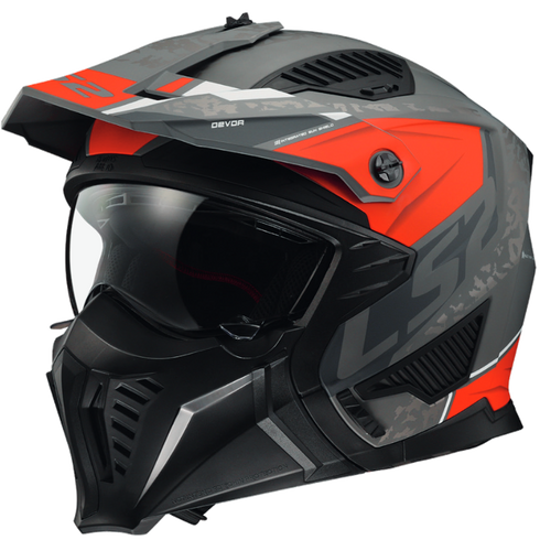 LS2 OF606 Drifter Devor Motorcycle Helmet - Matt Silver Titanium Red