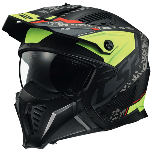 LS2 OF606 Drifter Devor Motorcycle Helmet - Matt Black H-V Yellow