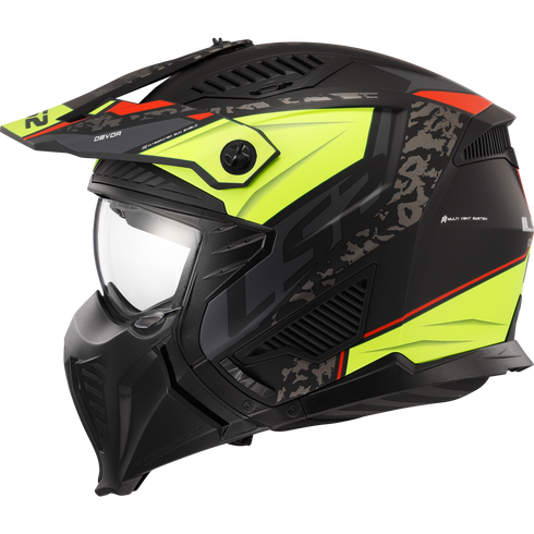 LS2 OF606 Drifter Devor Motorcycle Helmet - Matt Black H-V Yellow