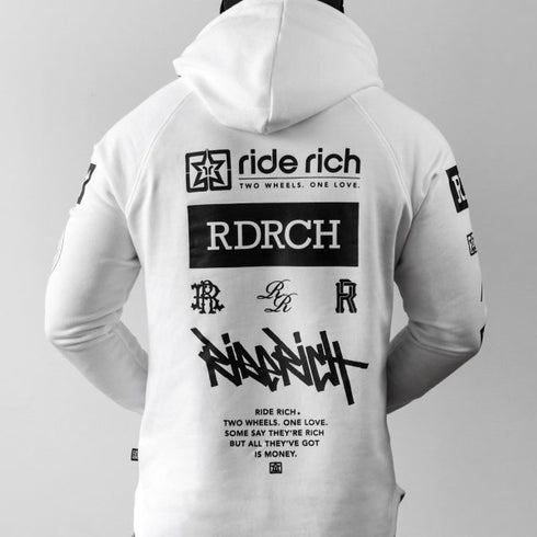 Ride Rich GP Scoop Motorcycle Hoodie - White