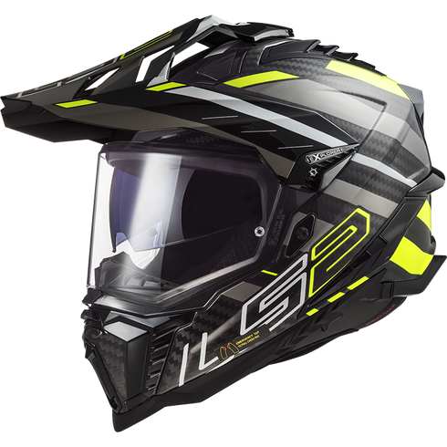 LS2 MX701 Explorer C Edge Motorcycle Helmet - Gloss Black H-V Yellow