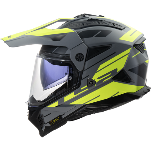 LS2 MX702 Pioneer II Namib Motorcycle Helmet - Matt Grey H-V Yellow