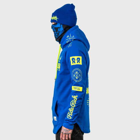 Ride Rich GP Scoop Motorcycle Hoodie - Blue/Yellow