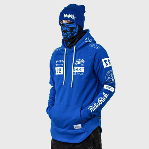 Ride Rich GP Scoop Motorcycle Hoodie - Blue/White