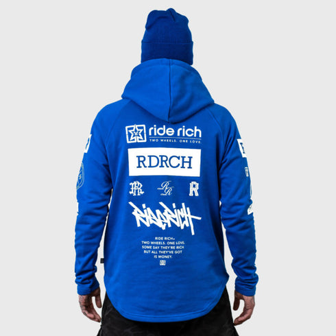Ride Rich GP Scoop Motorcycle Hoodie - Blue/White
