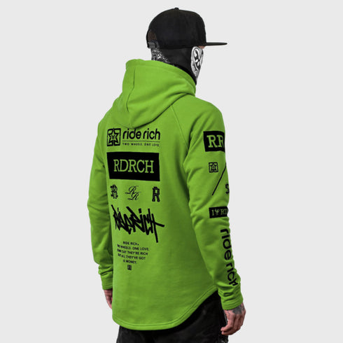 Ride Rich GP Scoop Motorcycle Hoodie - Lime Green