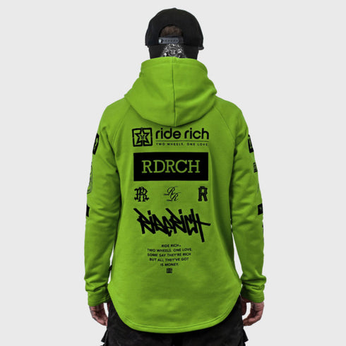 Ride Rich GP Scoop Motorcycle Hoodie - Lime Green