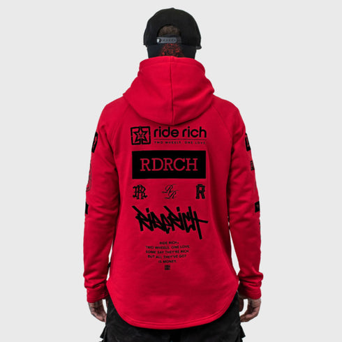 Ride Rich GP Scoop Motorcycle Hoodie - Red
