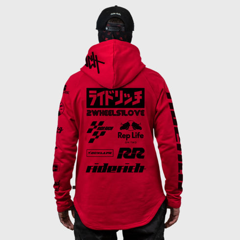 Ride Rich RR Racing Scoop Motorcycle Hoodie - Red