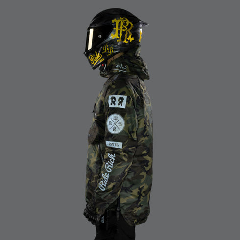 Ride Rich Concord Armoured GP Anorak Motorcycle Jacket - Woodland Camo