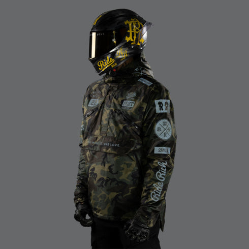 Ride Rich Concord Armoured GP Anorak Motorcycle Jacket - Woodland Camo