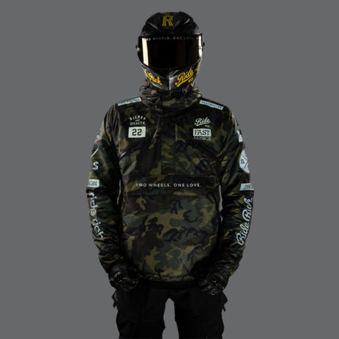 Ride Rich Concord Armoured GP Anorak Motorcycle Jacket - Woodland Camo