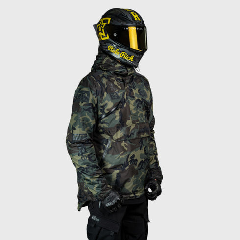 Ride Rich Concord Armoured GP Anorak Motorcycle Jacket - Woodland Camo