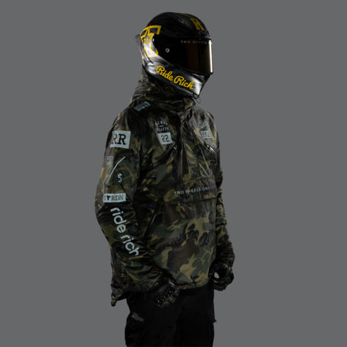 Ride Rich Concord Armoured GP Anorak Motorcycle Jacket - Woodland Camo
