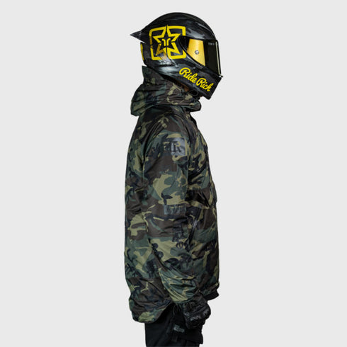 Ride Rich Concord Armoured GP Anorak Motorcycle Jacket - Woodland Camo