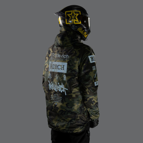 Ride Rich Concord Armoured GP Anorak Motorcycle Jacket - Woodland Camo