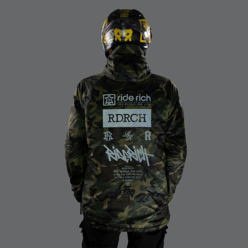 Ride Rich Concord Armoured GP Anorak Motorcycle Jacket - Woodland Camo