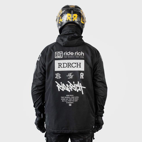 Ride Rich Concord Armoured GP Anorak Softshell Motorcycle Jacket - All Black Size: Small