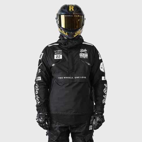 Ride Rich Concord Armoured GP Anorak Softshell Motorcycle Jacket - All Black Size: Small