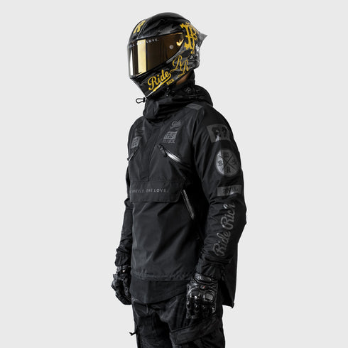 Ride Rich Concord Armoured GP Anorak Softshell Motorcycle Jacket - All Black Size: Small