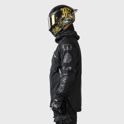 Ride Rich Concord Armoured GP Anorak Softshell Motorcycle Jacket - All Black Size: Small