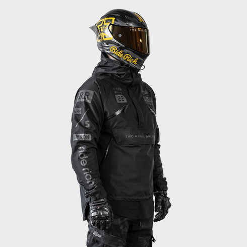 Ride Rich Concord Armoured GP Anorak Softshell Motorcycle Jacket - All Black Size: Small