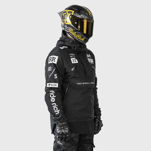 Ride Rich Concord Armoured GP Anorak Softshell Motorcycle Jacket - All Black Size: Small