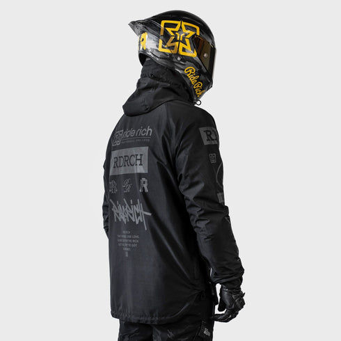 Ride Rich Concord Armoured GP Anorak Softshell Motorcycle Jacket - All Black Size: Small