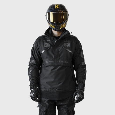 Ride Rich Concord Armoured GP Anorak Softshell Motorcycle Jacket - All Black Size: Small