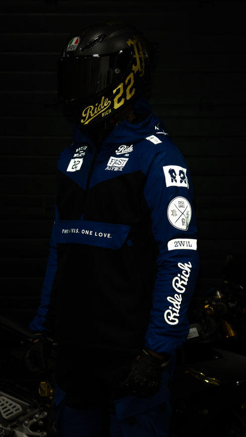 Ride Rich Concord V2 Flow Mesh Armoured GP Anorak Motorcycle Jacket - Blue Size: Small