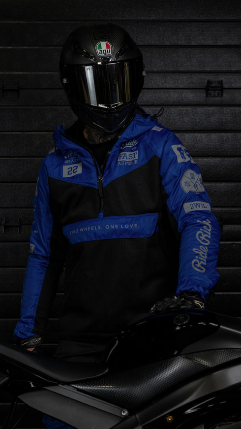 Ride Rich Concord V2 Flow Mesh Armoured GP Anorak Motorcycle Jacket - Blue Size: Small