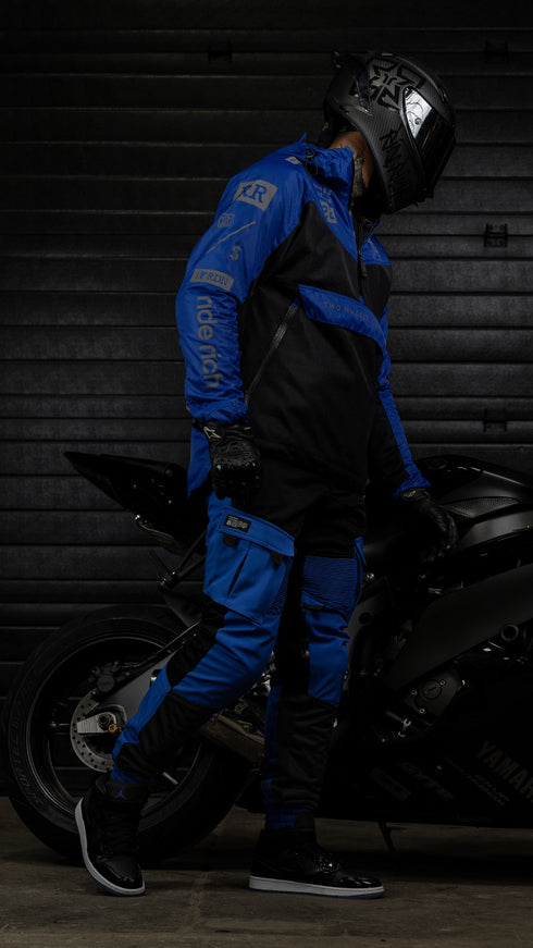Ride Rich Concord V2 Flow Mesh Armoured GP Anorak Motorcycle Jacket - Blue Size: Small