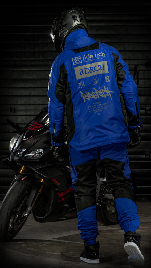 Ride Rich Concord V2 Flow Mesh Armoured GP Anorak Motorcycle Jacket - Blue Size: Small