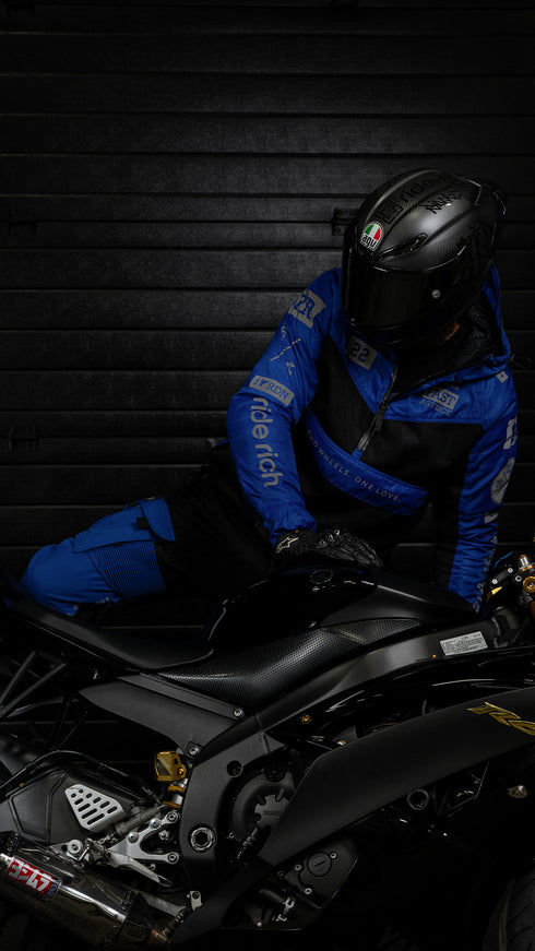 Ride Rich Concord V2 Flow Mesh Armoured GP Anorak Motorcycle Jacket - Blue Size: Small