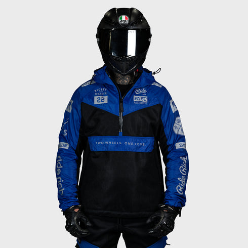 Ride Rich Concord V2 Flow Mesh Armoured GP Anorak Motorcycle Jacket - Blue Size: Small