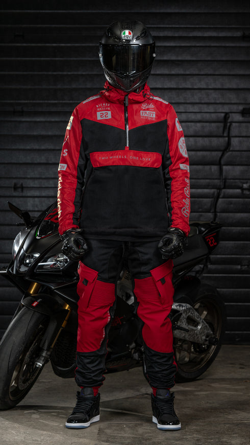 Ride Rich Concord V2 Flow Mesh Armoured GP Anorak Motorcycle Jacket - Red Size: Small