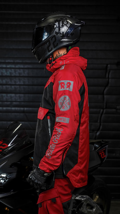 Ride Rich Concord V2 Flow Mesh Armoured GP Anorak Motorcycle Jacket - Red Size: Small