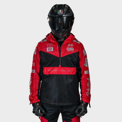 Ride Rich Concord V2 Flow Mesh Armoured GP Anorak Motorcycle Jacket - Red Size: Small