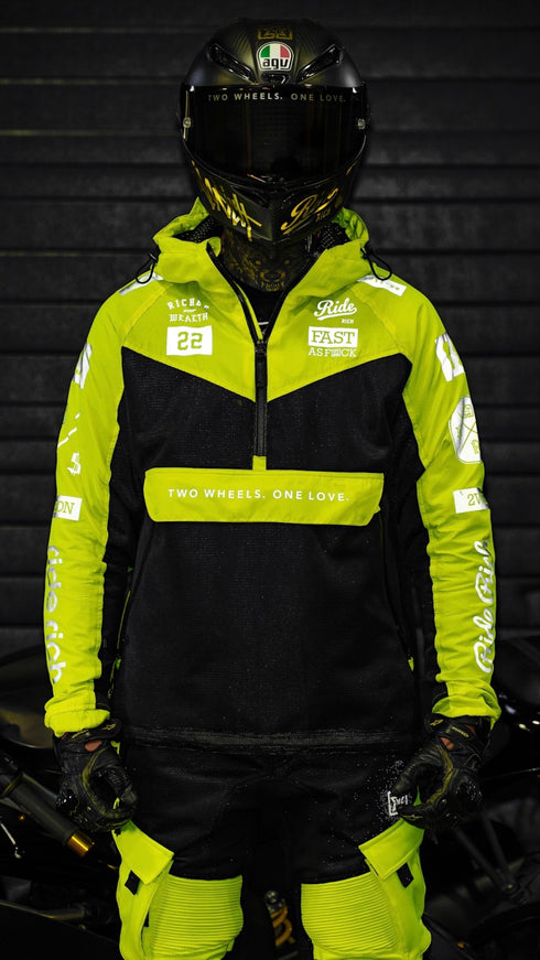 Ride Rich Concord V2 Flow Mesh Armoured GP Anorak Motorcycle Jacket - Yellow Size: Small