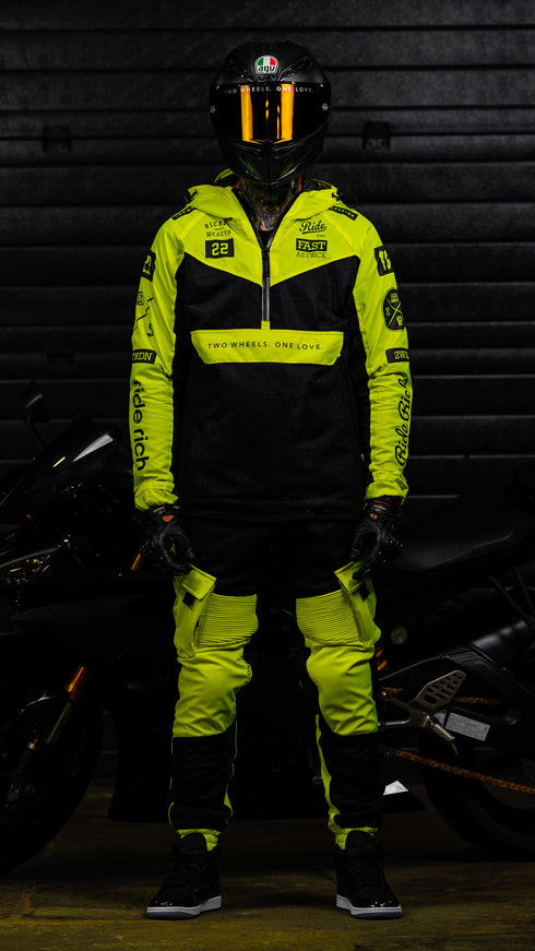 Ride Rich Concord V2 Flow Mesh Armoured GP Anorak Motorcycle Jacket - Yellow Size: Small