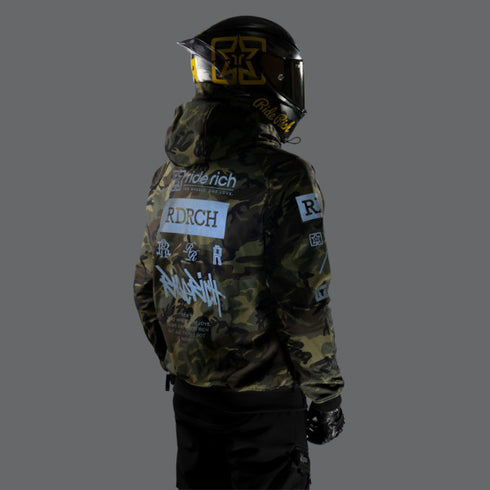 Ride Rich Regency Armoured GP Softshell Hooded Motorcycle Jacket - Woodland Camo