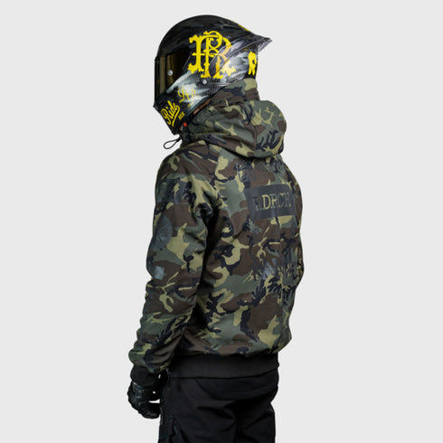 Ride Rich Regency Armoured GP Softshell Hooded Motorcycle Jacket - Woodland Camo