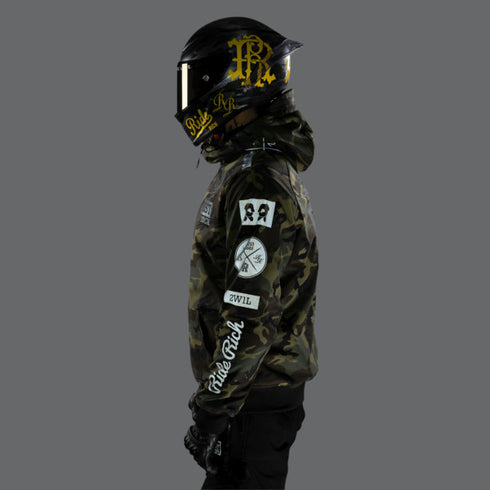 Ride Rich Regency Armoured GP Softshell Hooded Motorcycle Jacket - Woodland Camo