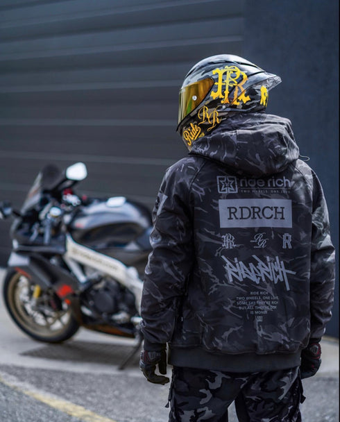 Ride Rich Regency Armoured GP Motorcycle Jacket - Black/Camo