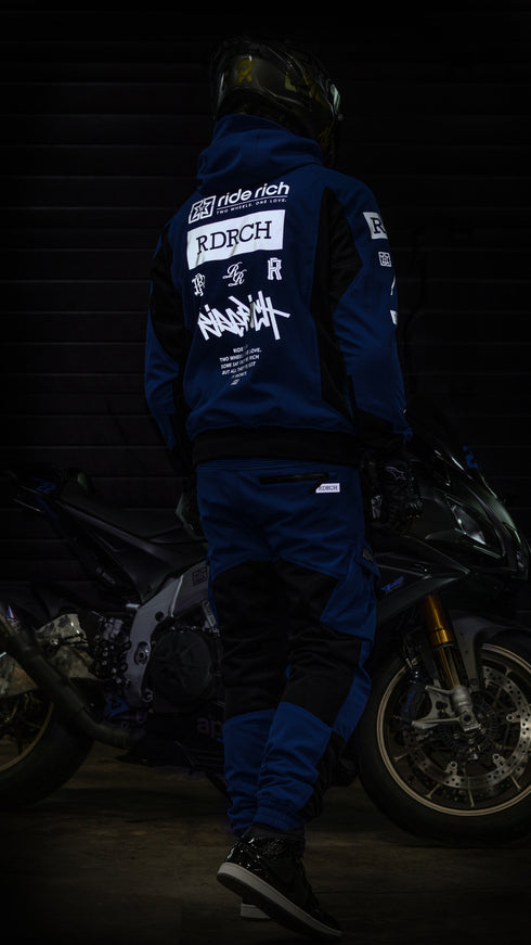 Ride Rich Regency V2 Flow Mesh Armoured GP Softshell Motorcycle Jacket - Blue Size: Small
