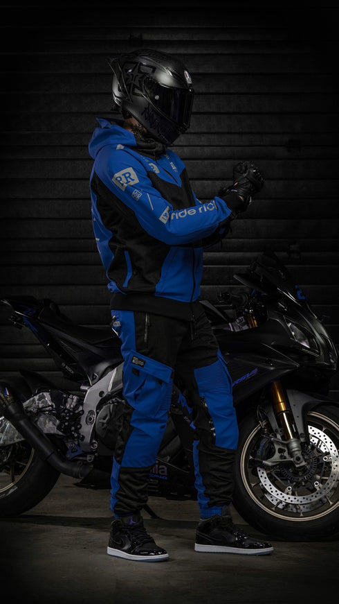 Ride Rich Regency V2 Flow Mesh Armoured GP Softshell Motorcycle Jacket - Blue Size: Small