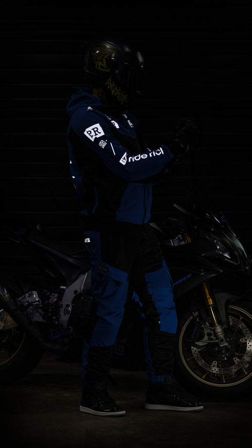 Ride Rich Regency V2 Flow Mesh Armoured GP Softshell Motorcycle Jacket - Blue Size: Small
