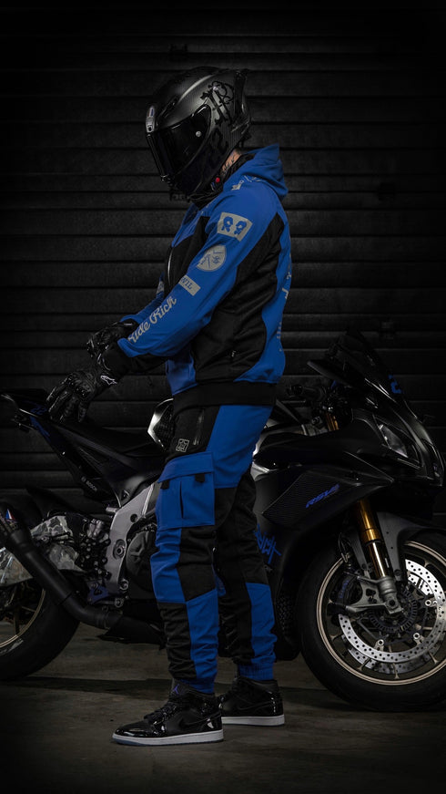 Ride Rich Regency V2 Flow Mesh Armoured GP Softshell Motorcycle Jacket - Blue Size: Small