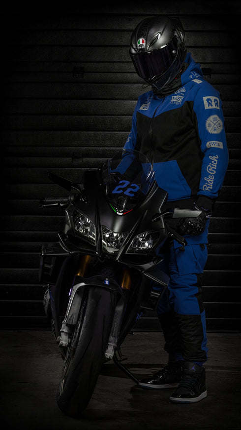 Ride Rich Regency V2 Flow Mesh Armoured GP Softshell Motorcycle Jacket - Blue Size: Small