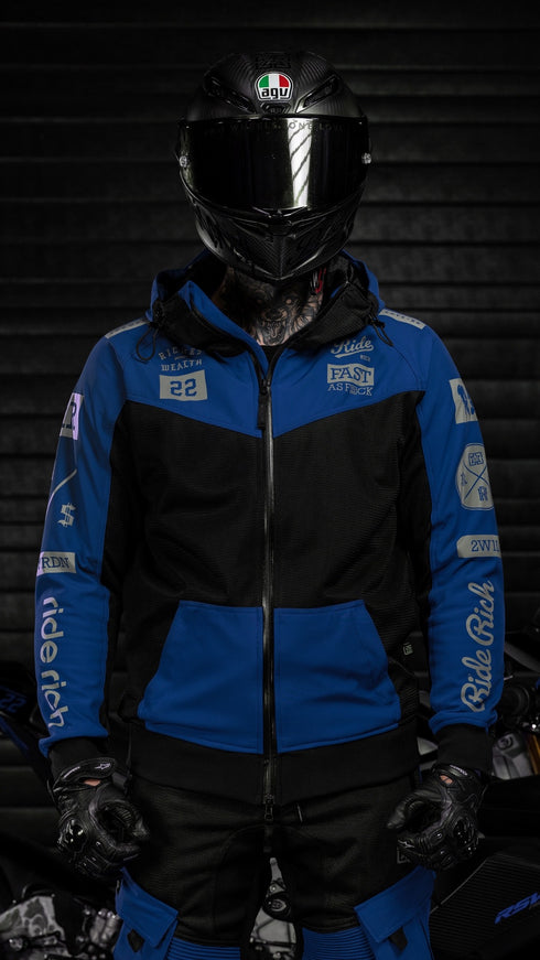 Ride Rich Regency V2 Flow Mesh Armoured GP Softshell Motorcycle Jacket - Blue Size: Small